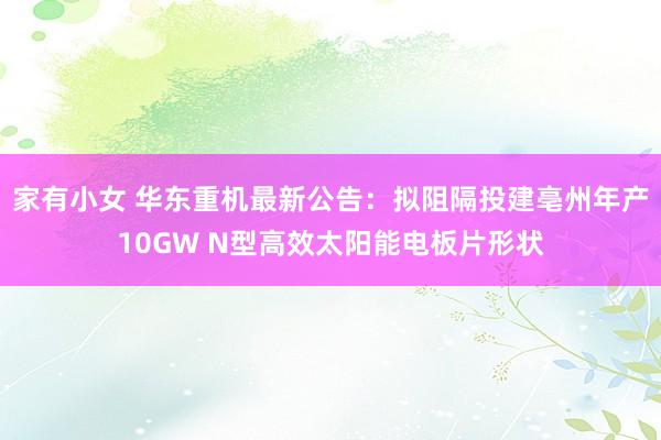 家有小女 华东重机最新公告：拟阻隔投建亳州年产10GW N型高效太阳能电板片形状