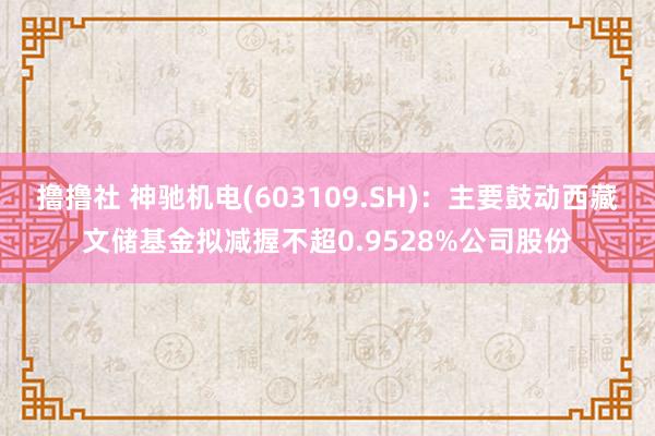 撸撸社 神驰机电(603109.SH)：主要鼓动西藏文储基金拟减握不超0.9528%公司股份